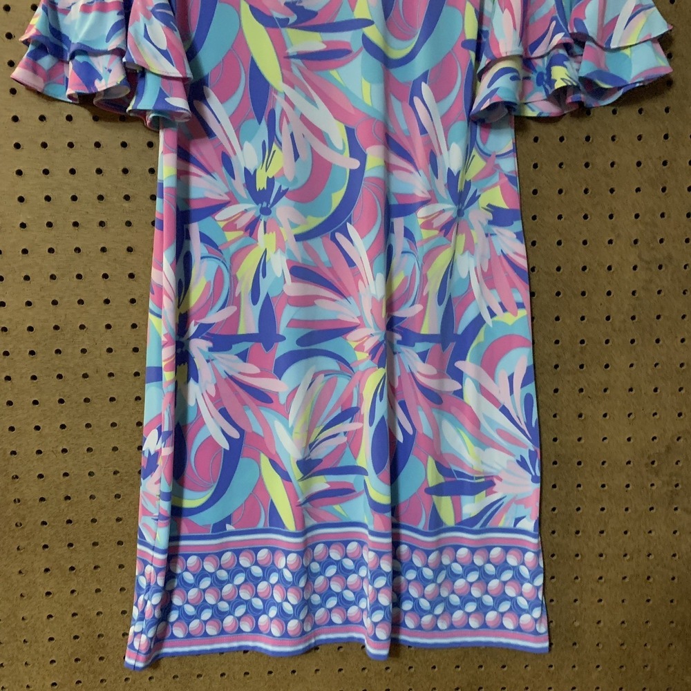 Preppy Pastel Pappagallo Shift Dress Small Pink Blue Floral Ruffle Bell Sleeve - Picture 3 of 8